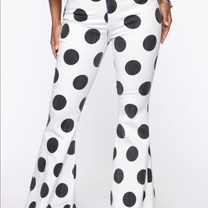 Polka dot print wide  flare leg jeans
